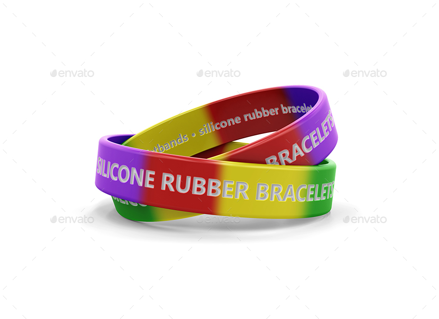 Silicone Rubber Bracelets And Wristbands Packaging MockUp, Graphics